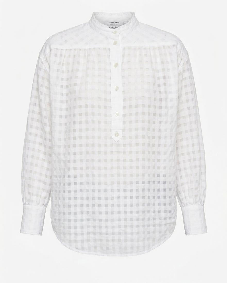 Long Sleeve Half Button up Blouse  WHITE