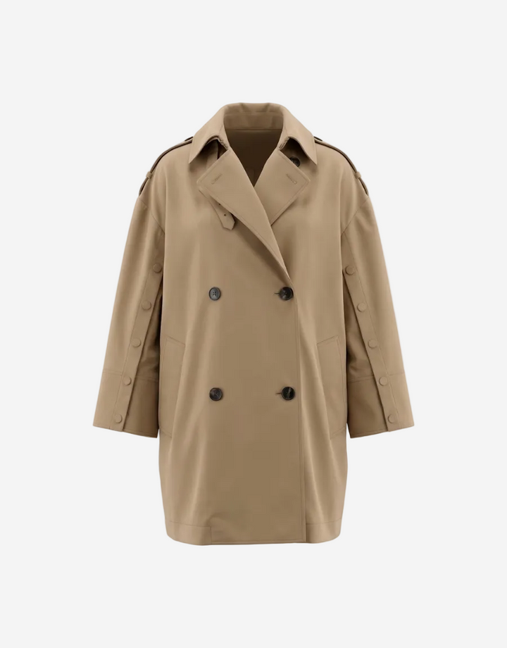 Beige trench coat on a white background