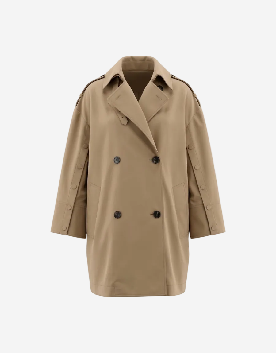 Beige trench coat on a white background