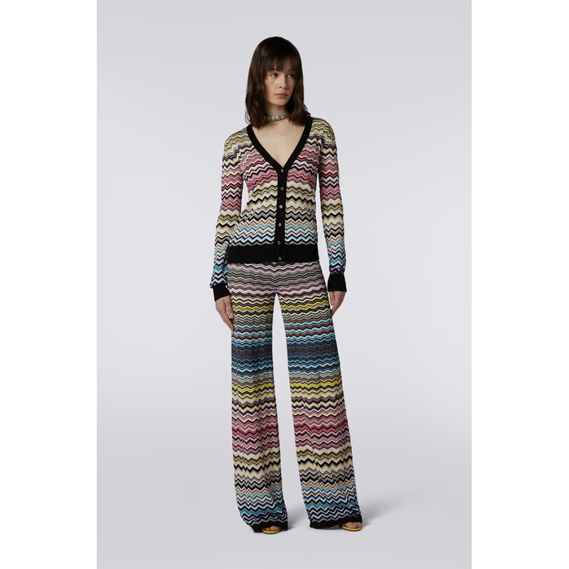 Cardigan in Multicolour Chevron with Black