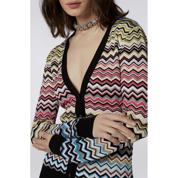 Cardigan in Multicolour Chevron with Black