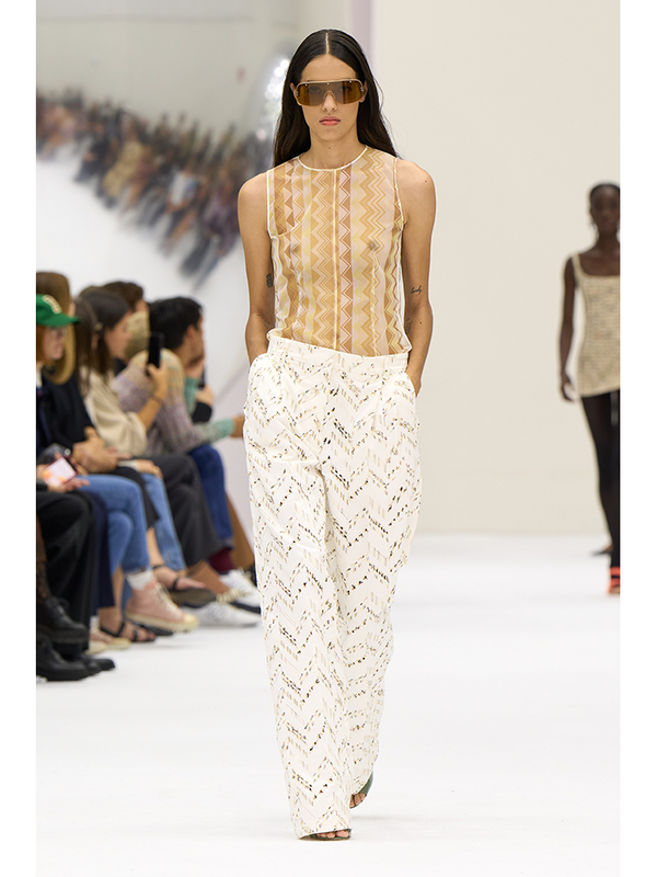 Chevron Lace Pleated Pant in White