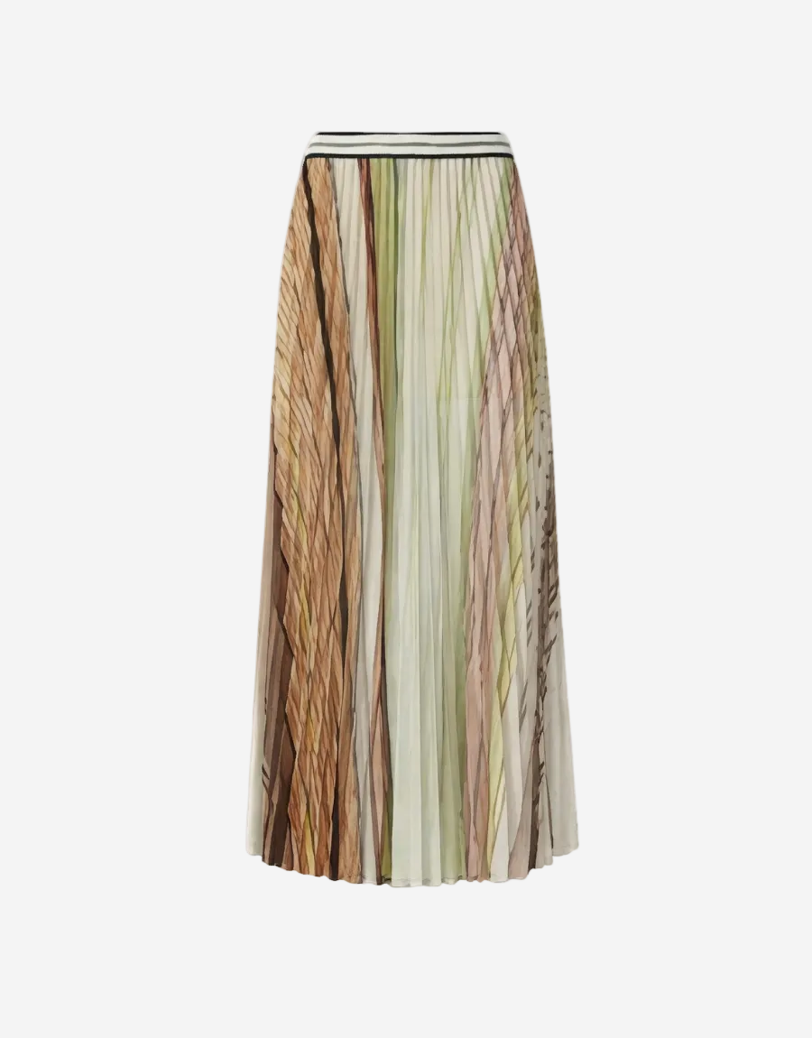 Long, multicolored striped skirt on a white background