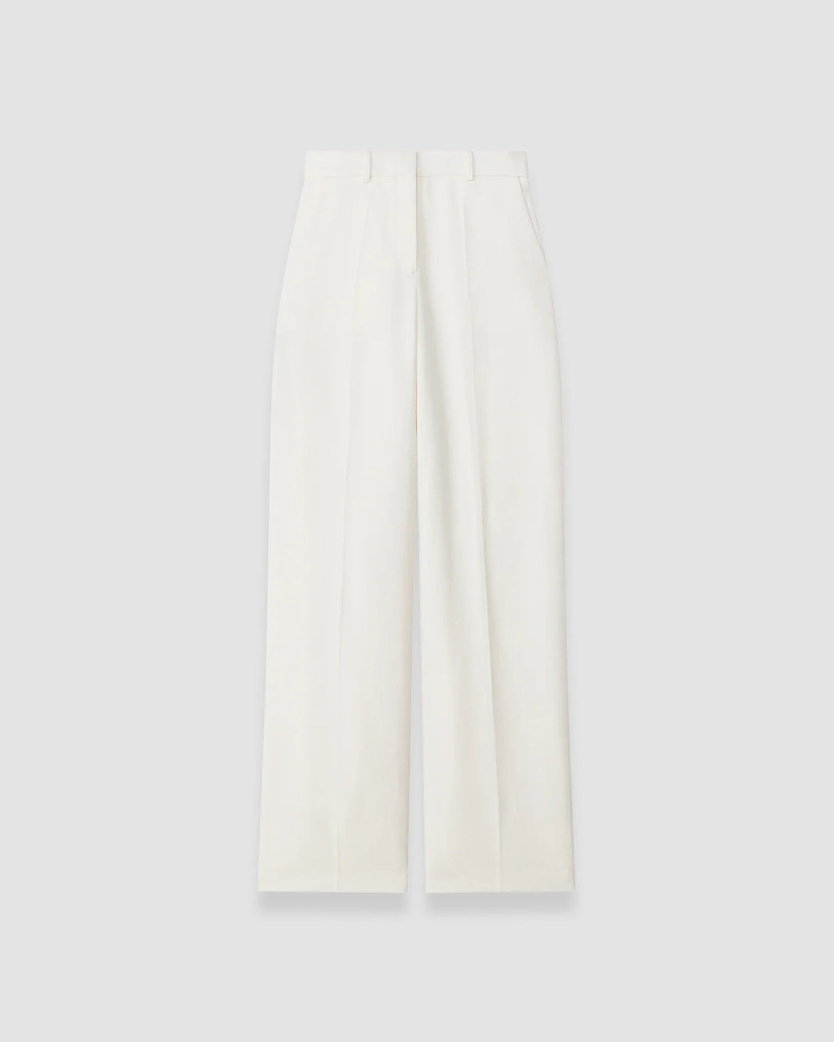 JOSEPH Mitae mid-rise wide-leg trousers in cream textured blend with pressed front seams, product shot