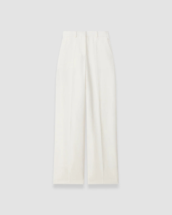 JOSEPH Mitae mid-rise wide-leg trousers in cream textured blend with pressed front seams, product shot