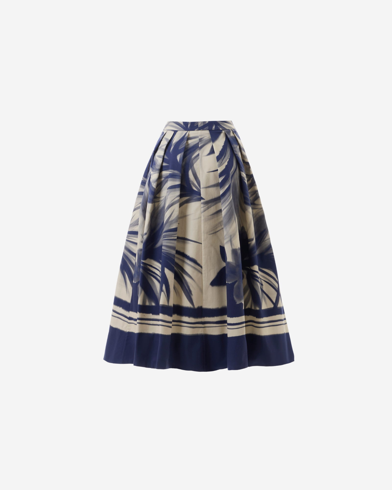 Skirt with blue and beige pattern on a white background