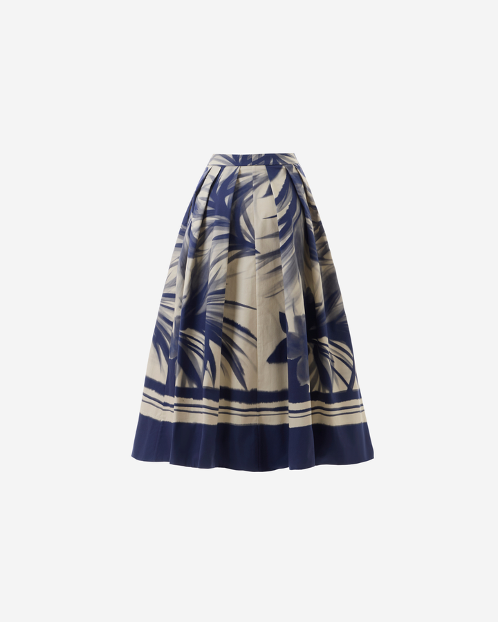 Skirt with blue and beige pattern on a white background
