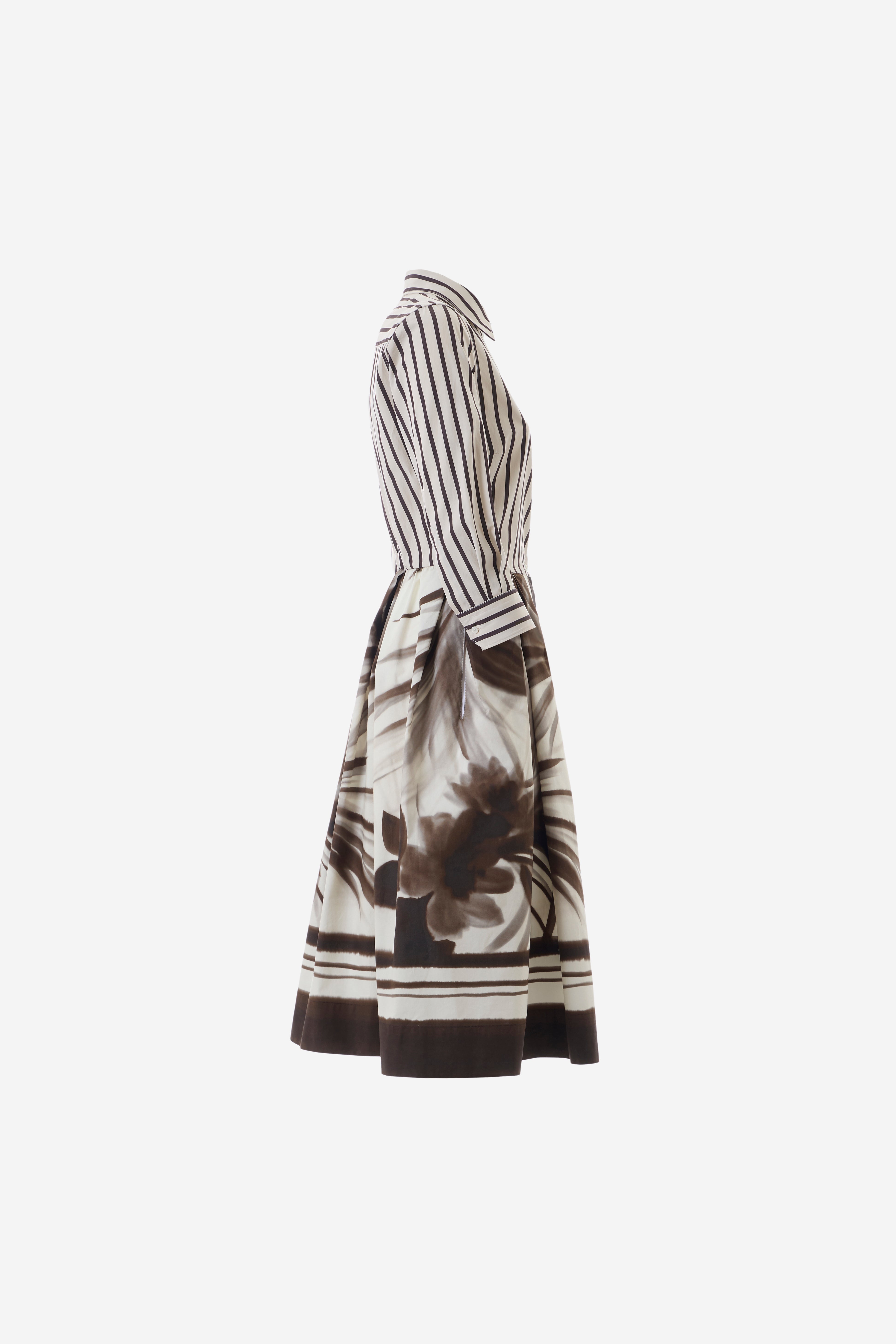 Striped dress with floral pattern on a white background