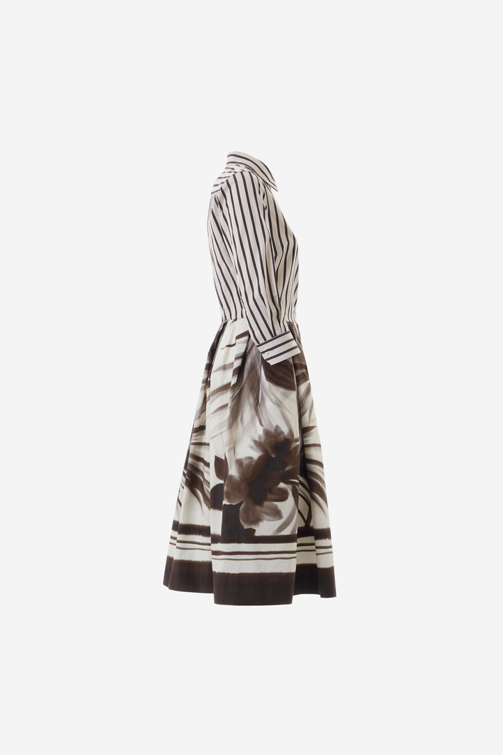 Striped dress with floral pattern on a white background