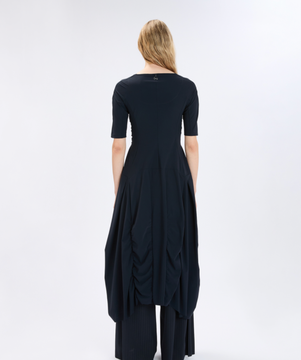 Black dress with a unique design on a white background