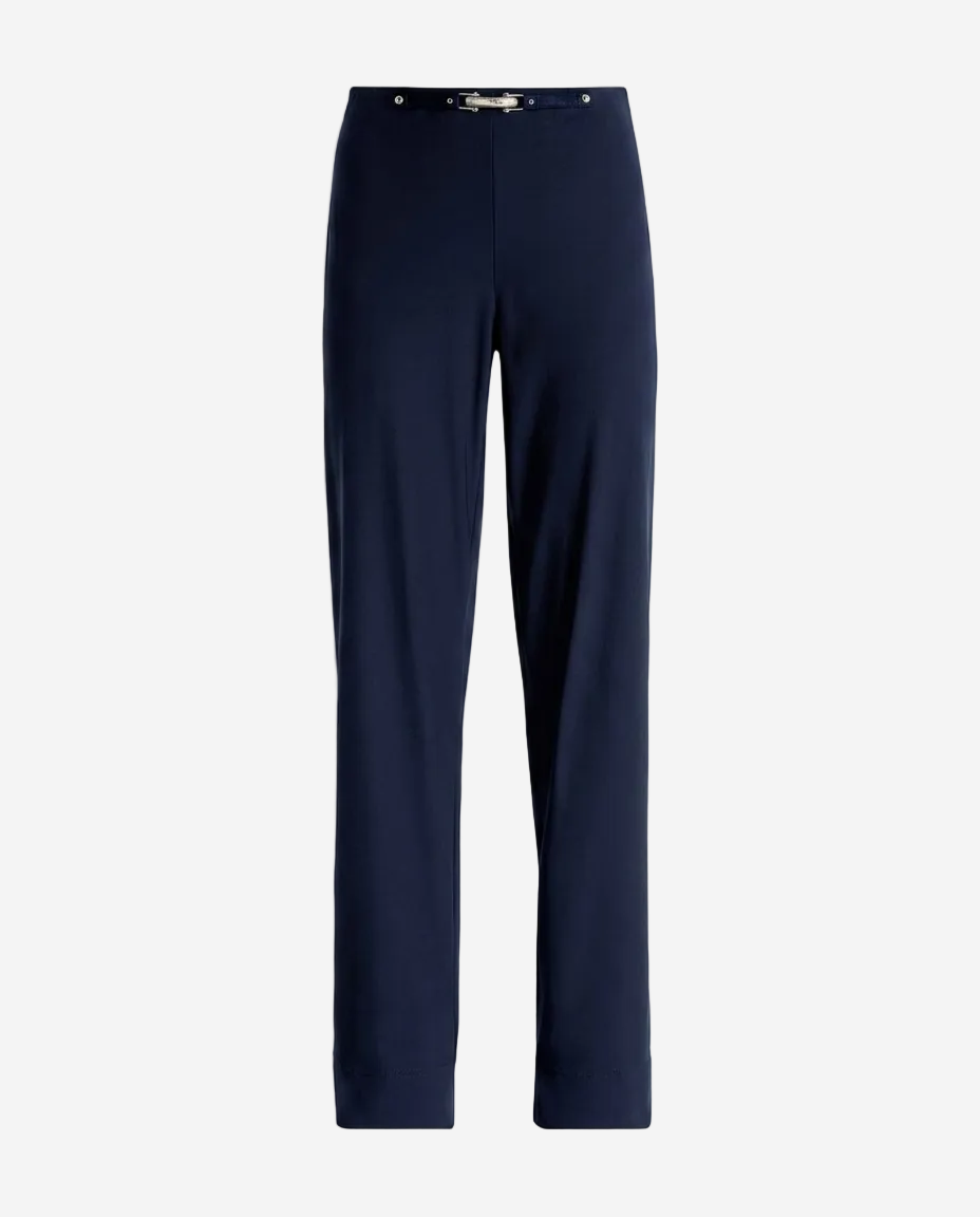 Navy blue pants on a light gray background