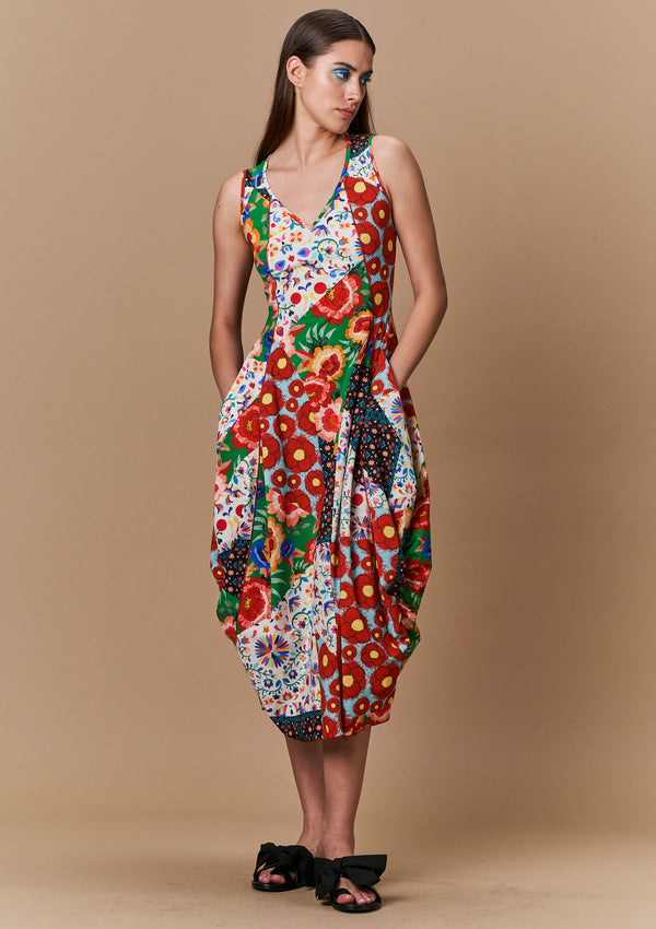 At-Length Dress in Patchwork Floral