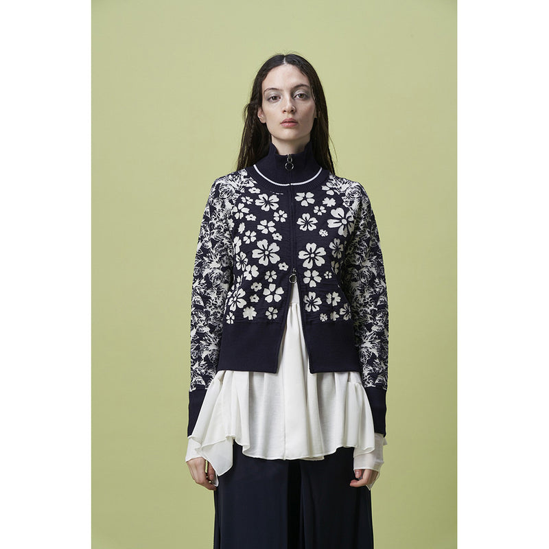 Furtive Cardigan in Ivory/Navy