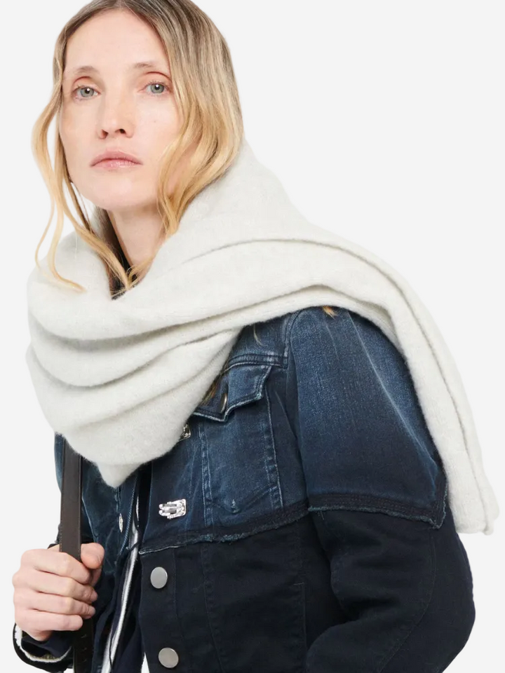 model wears scarf