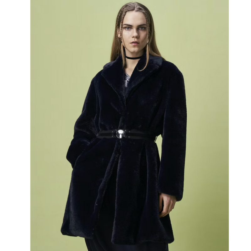 Astute Faux Fur Coat in Navy