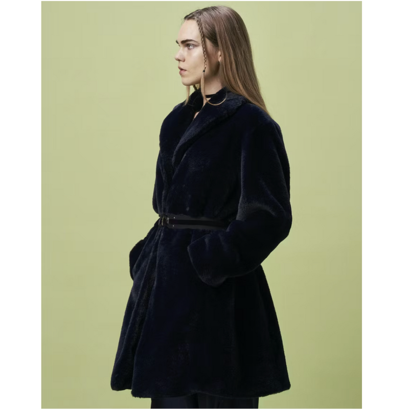 Astute Faux Fur Coat in Navy