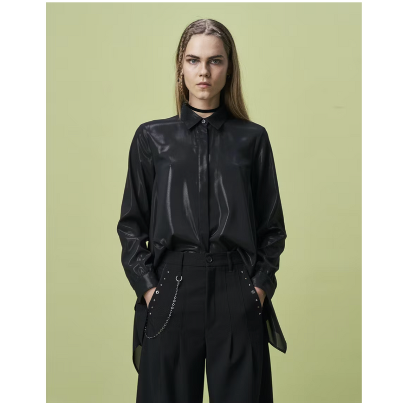 Idyllic Shirt in Black Laminate Georgette