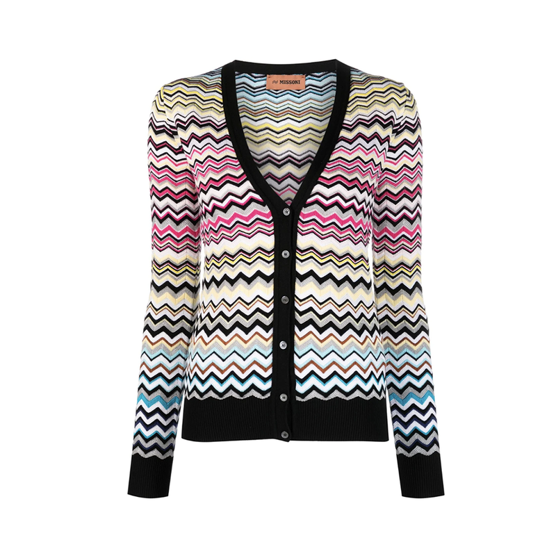 Cardigan in Multicolour Chevron with Black