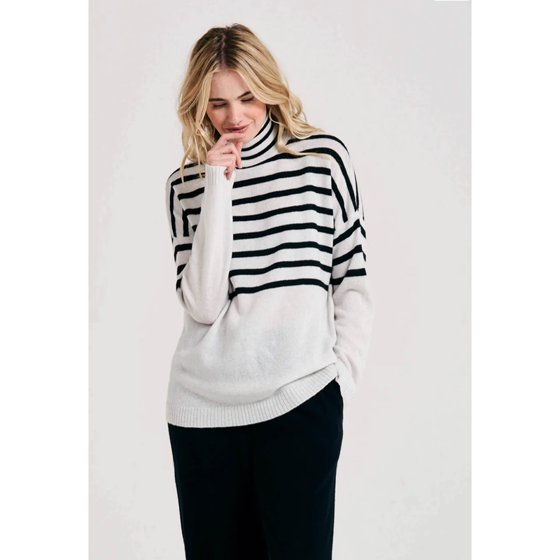 Half Stripe Cashmere Sweater in Marble/Black