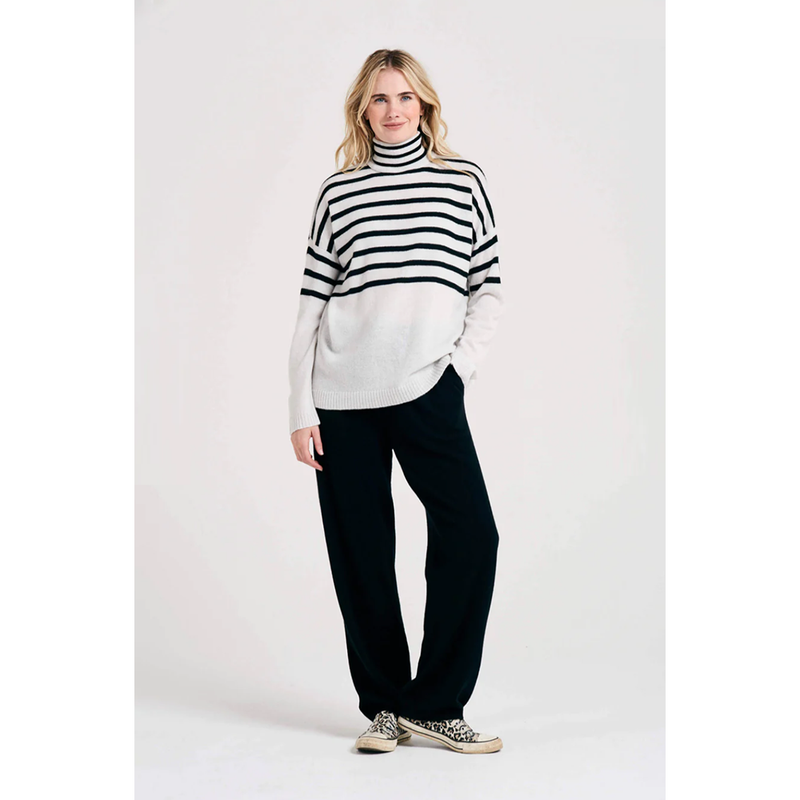 Half Stripe Cashmere Sweater in Marble/Black