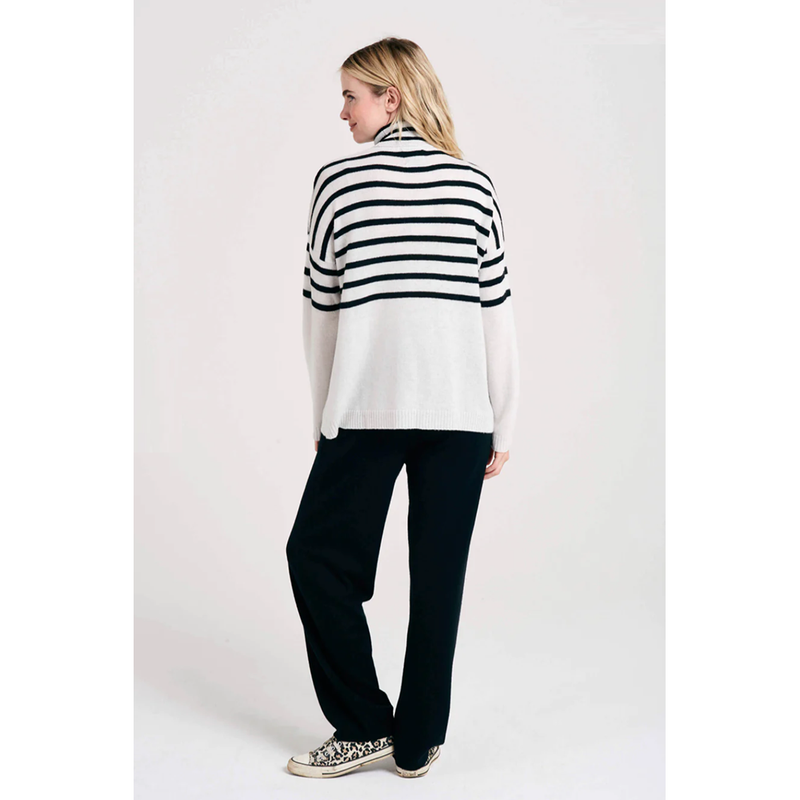 Half Stripe Cashmere Sweater in Marble/Black