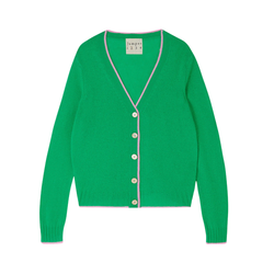 Contrast Tip Cashmere Cardigan in Bright Green & Pink