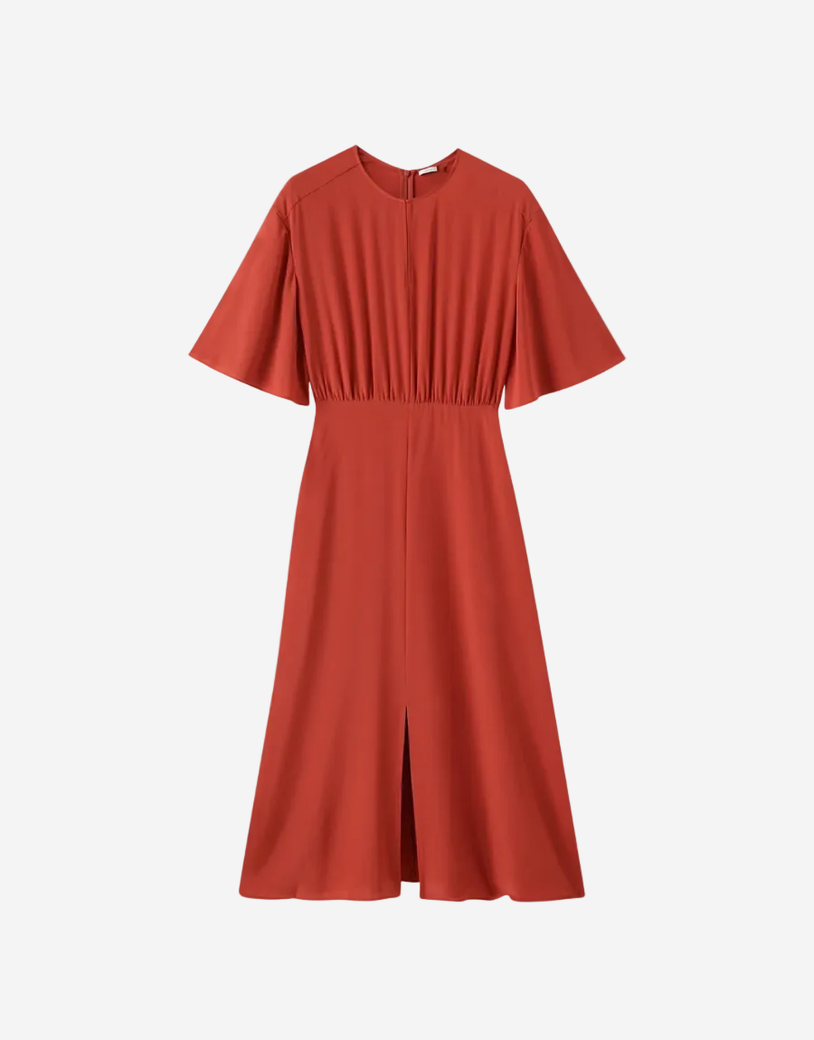Red dress with short sleeves on a white background