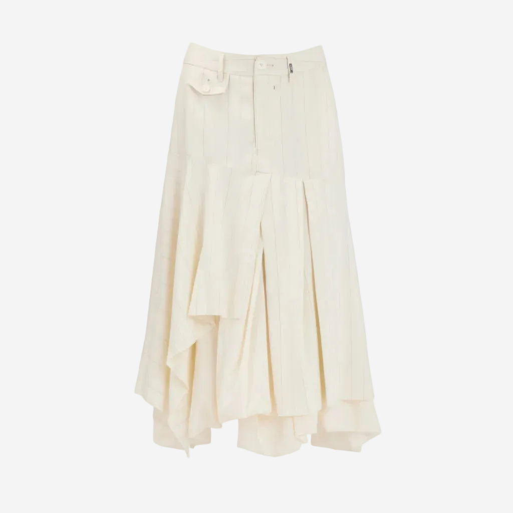 White skirt with a layered design on a white background