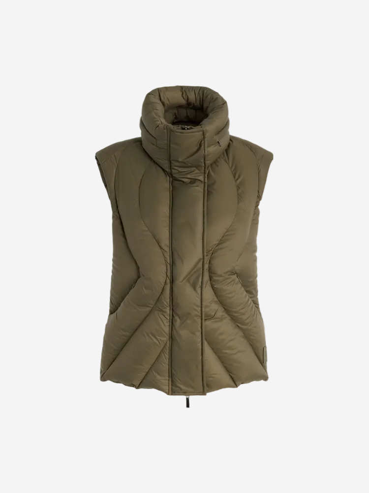 Green puffer vest on a white background