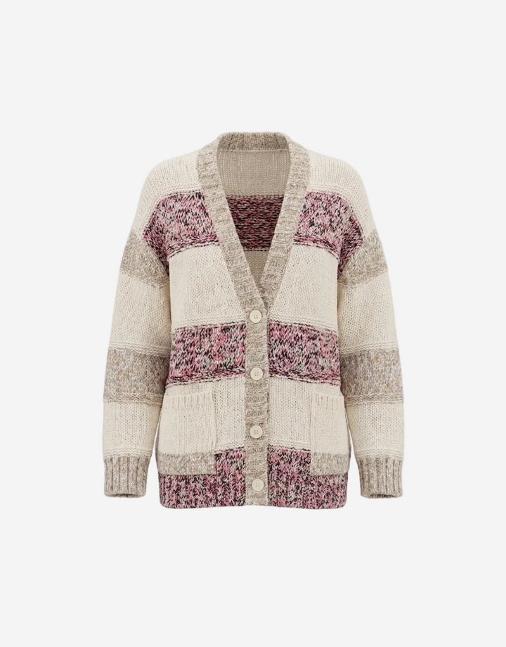 Knitted cardigan with floral pattern on a white background