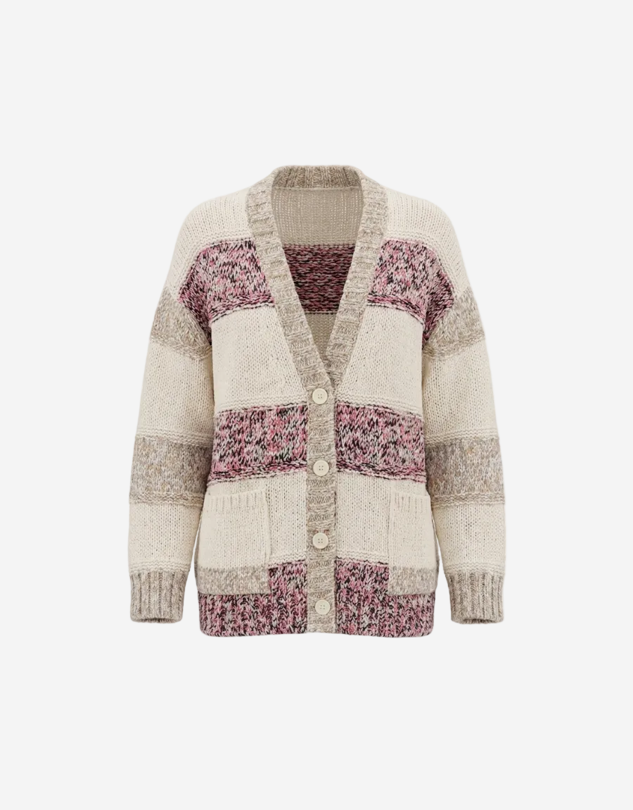 Knitted cardigan with floral pattern on a white background