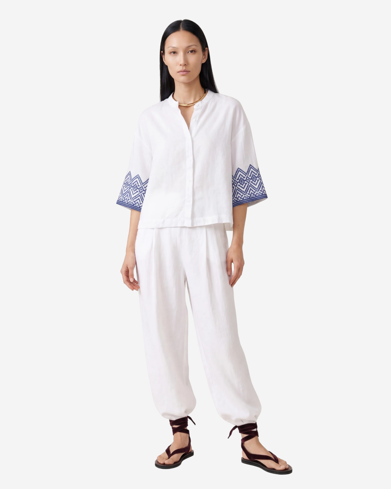 Linen Short Sleeve Women Shirt White