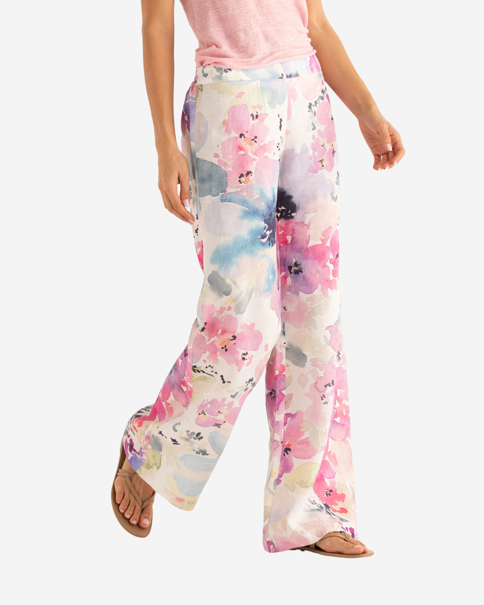 Printed Linen Wide-Leg Trousers Printed Fabric