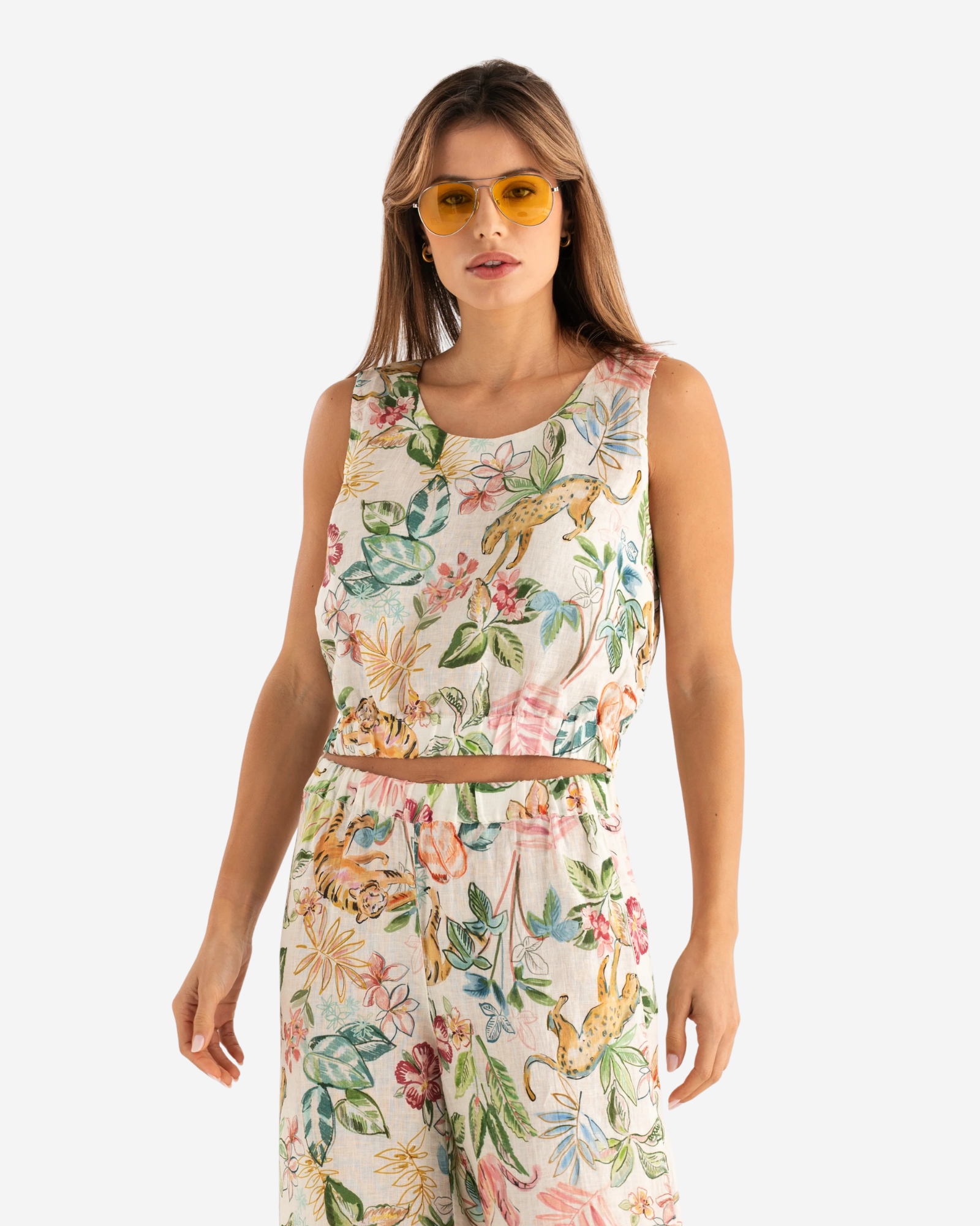 Printed Linen Sleeveless Women Shirt Printed Fabric