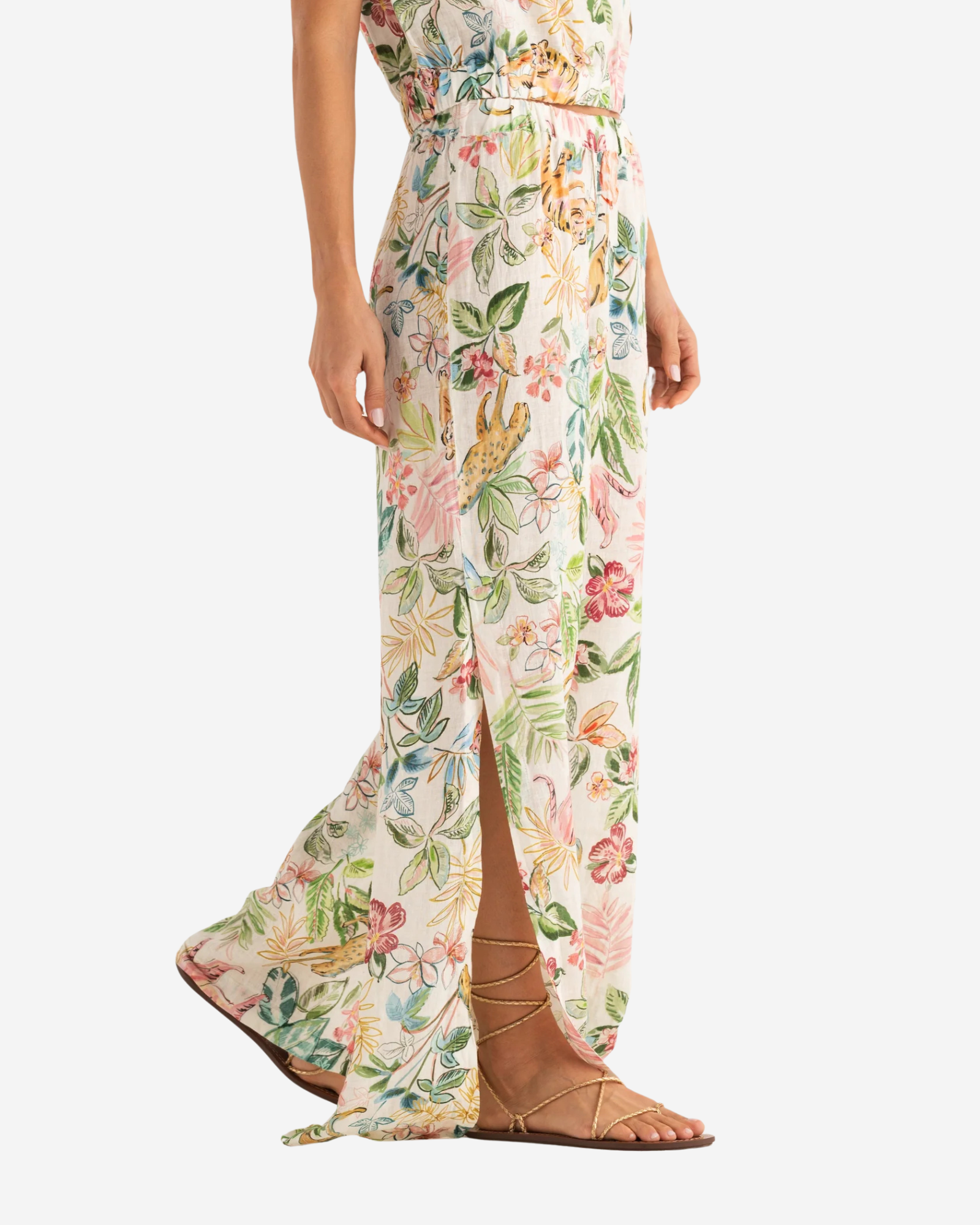 Printed Linen Wide-Leg Trousers Floral Print