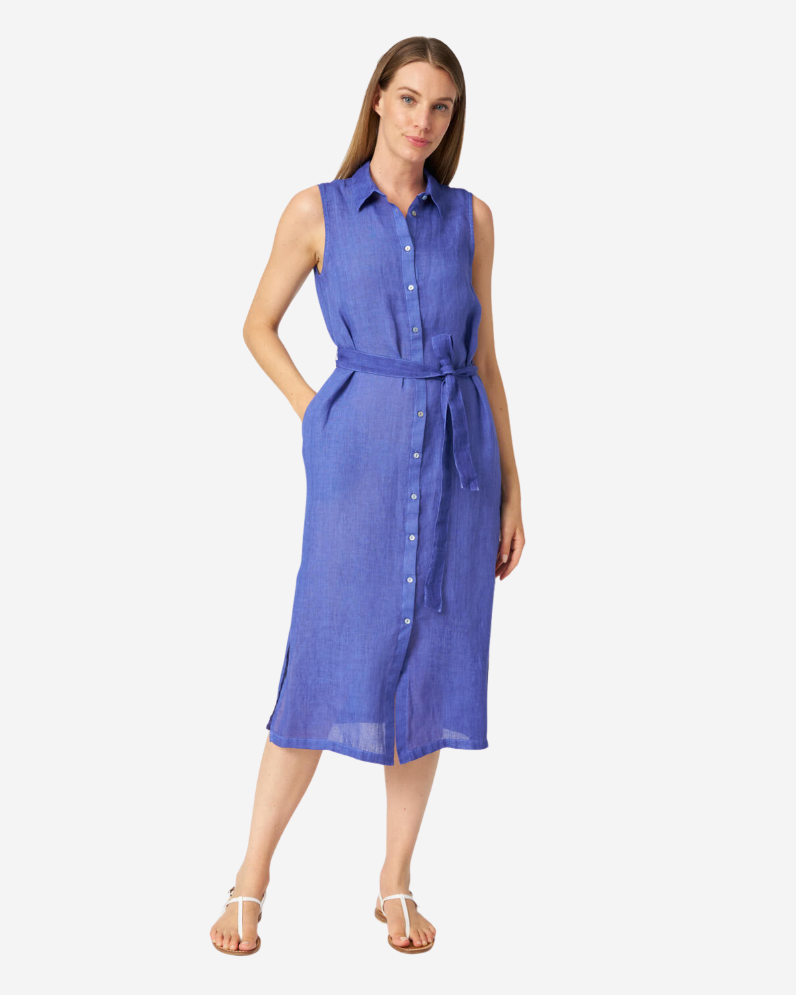 Linen Dress With Belt Ink Soft