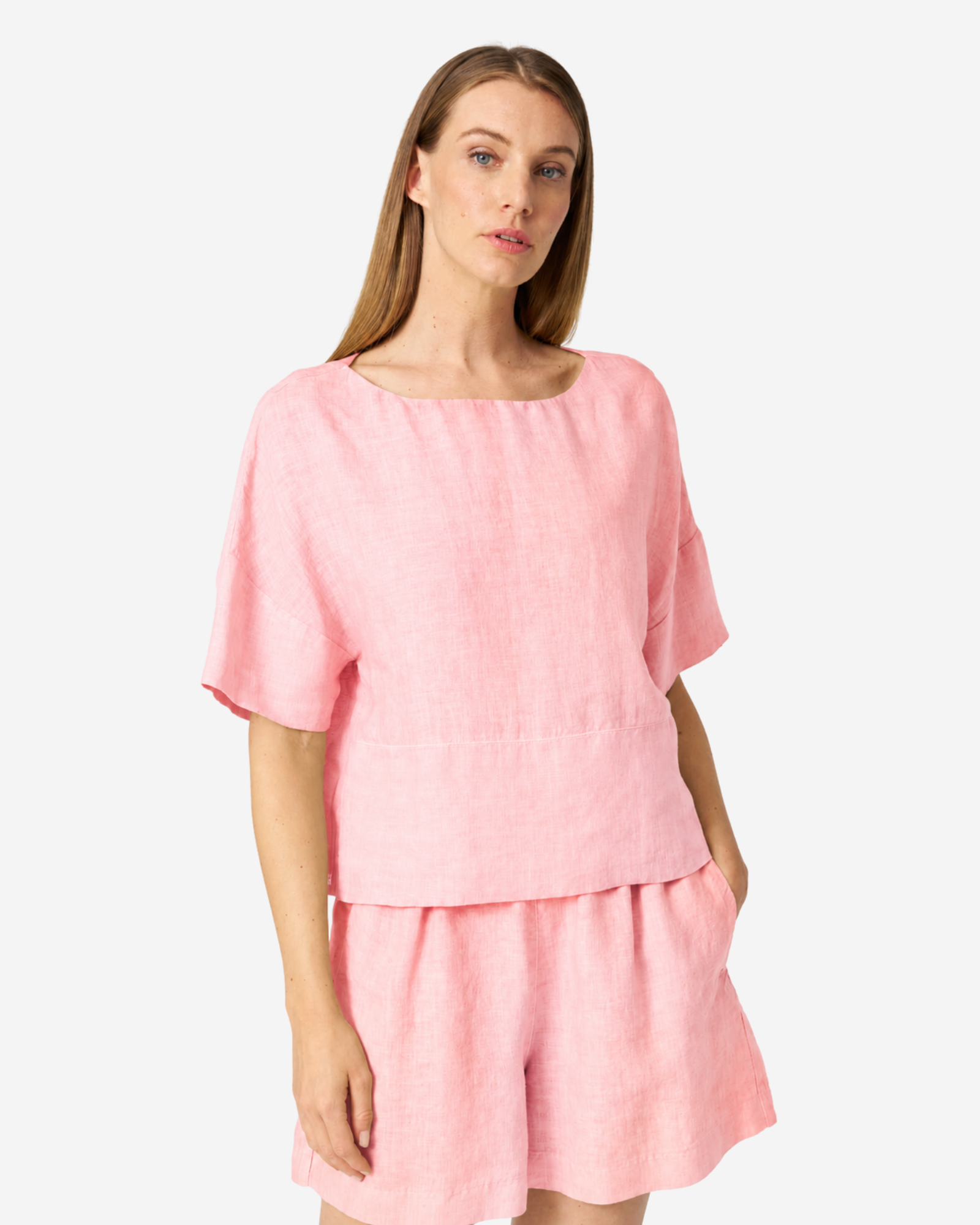 Linen Short Sleeve Women Shirt Bouquet