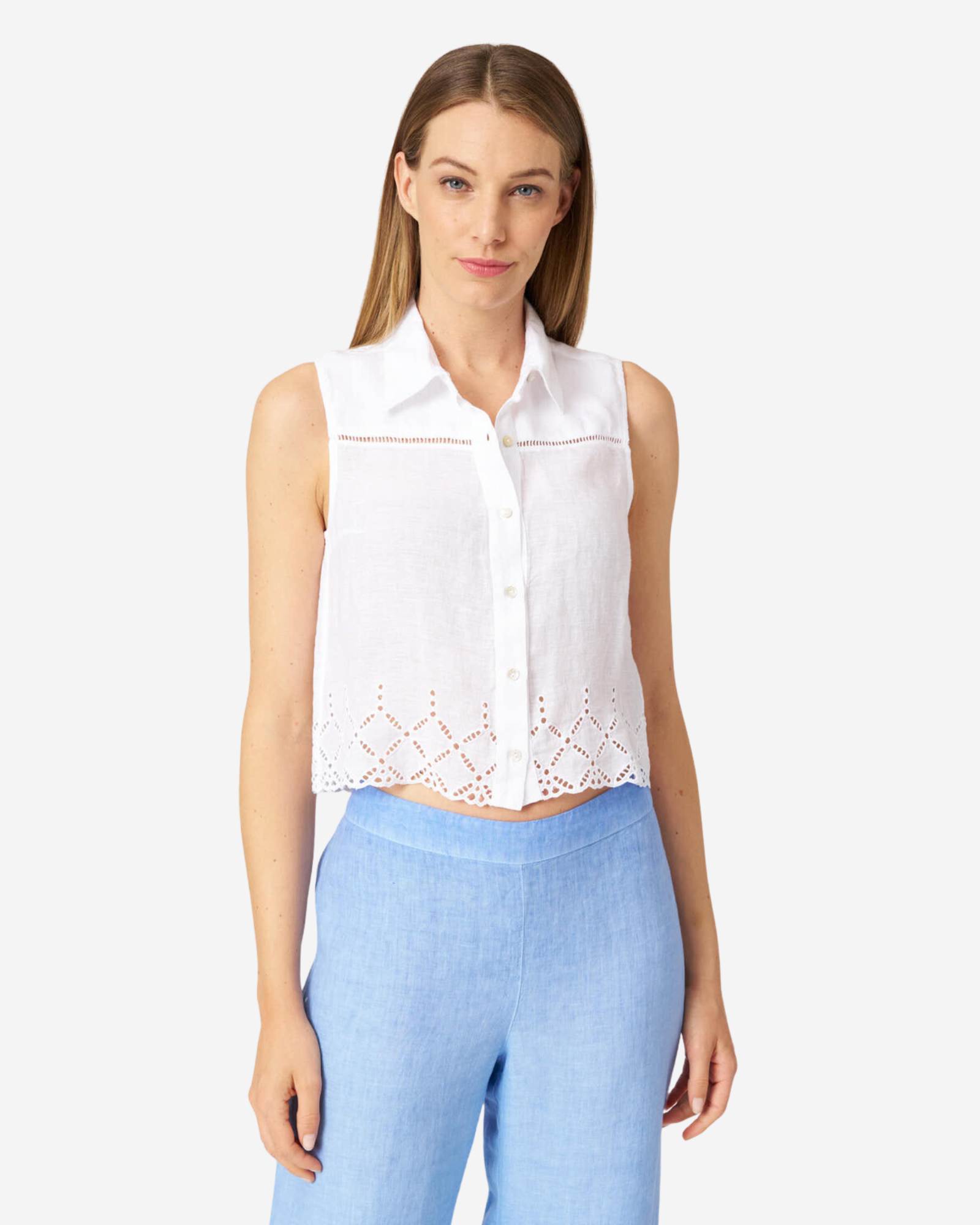 Linen Sleeveless Women Shirt White