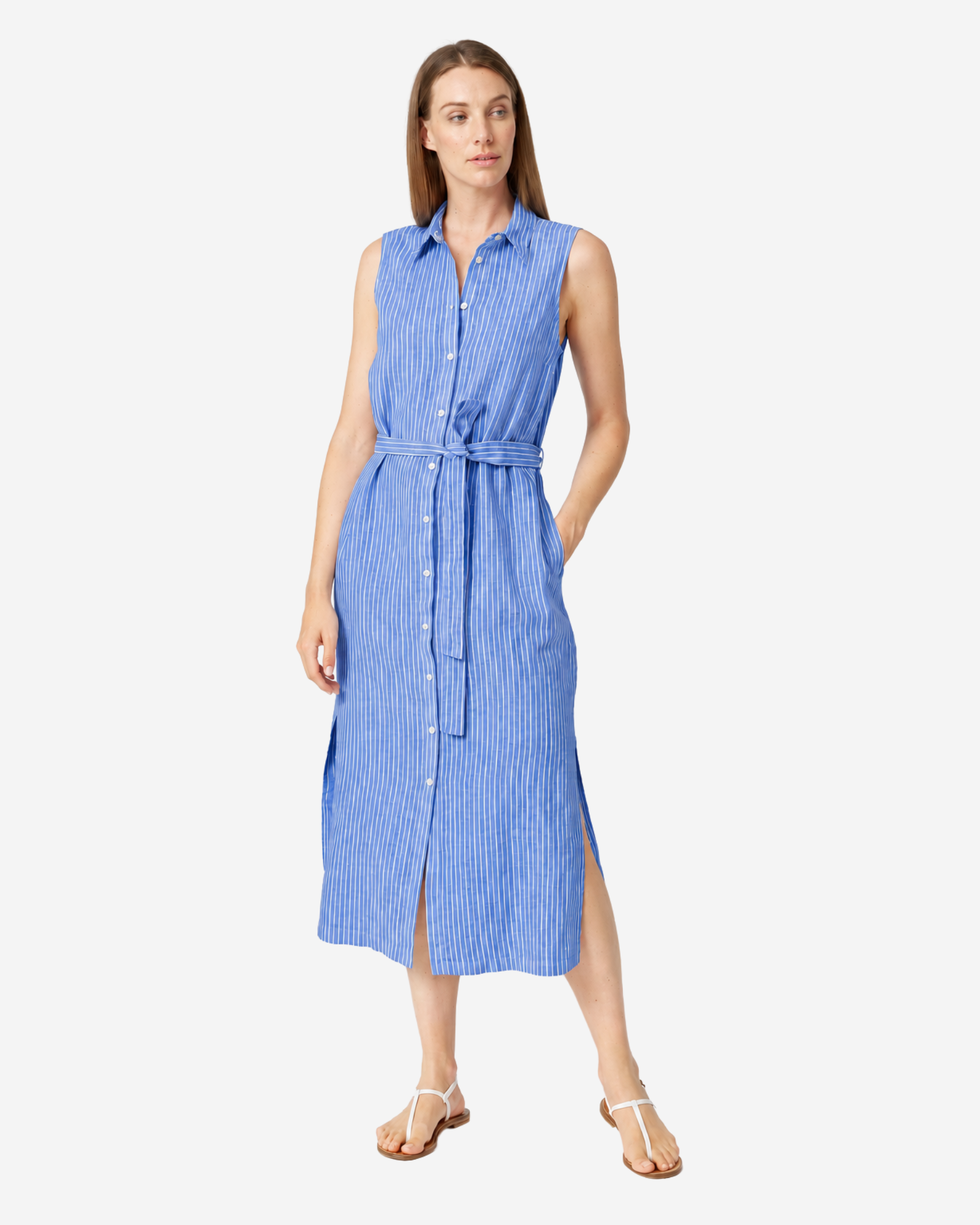 Printed Linen Dress Denim