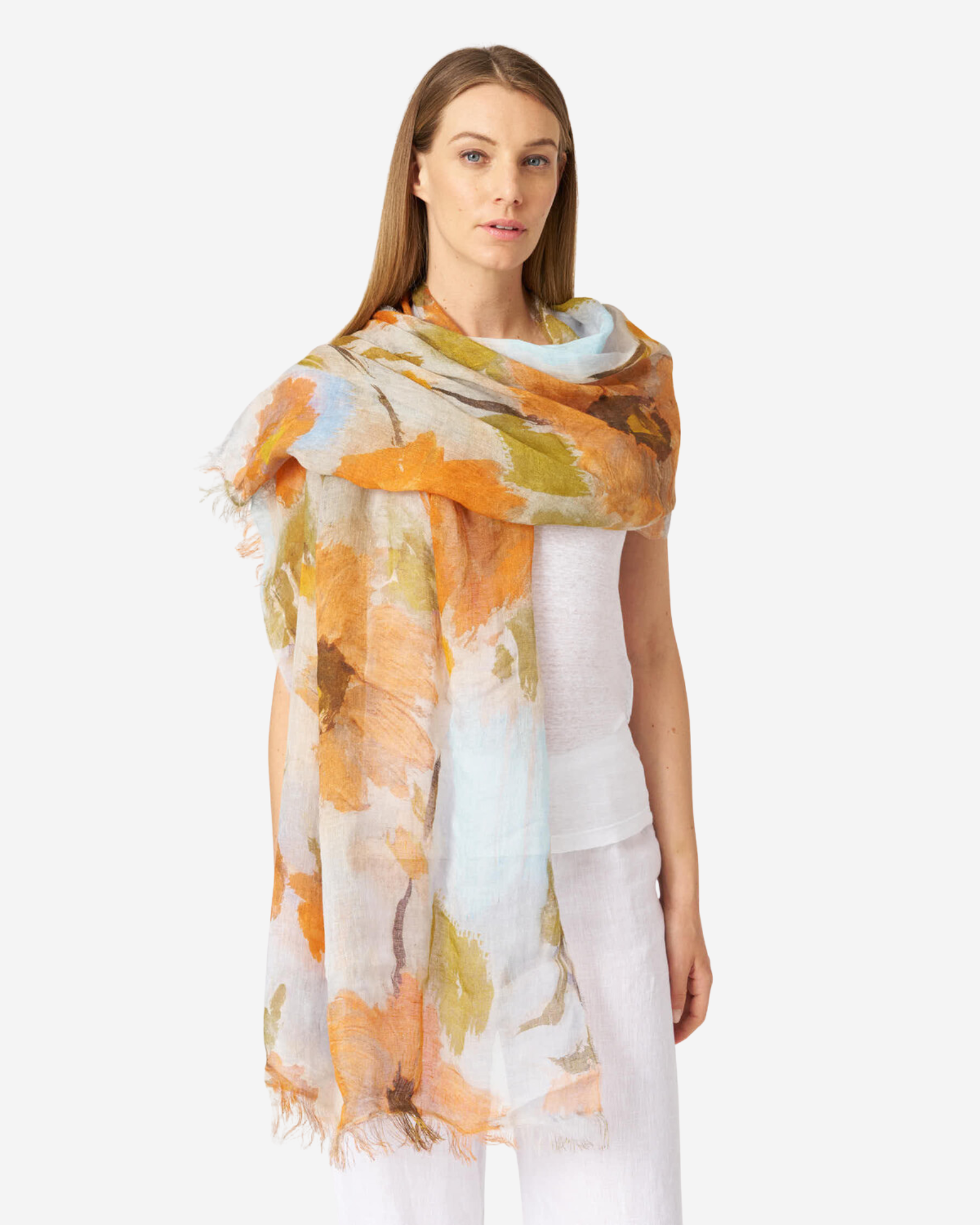 Printed Linen Scarf Print Sky