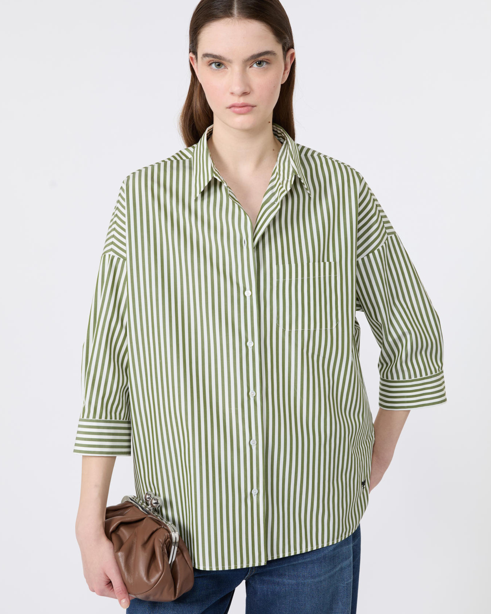Cotton poplin striped shirt Green Fine