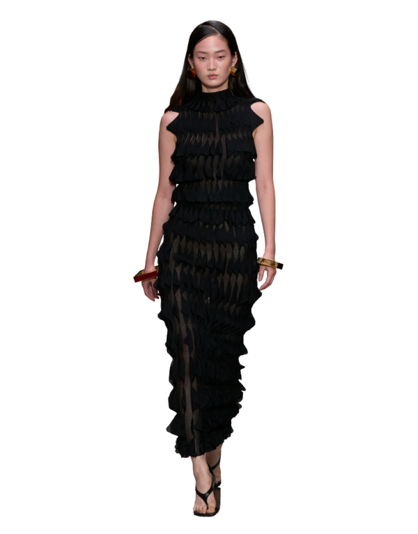 Long skirt with geometric tiers