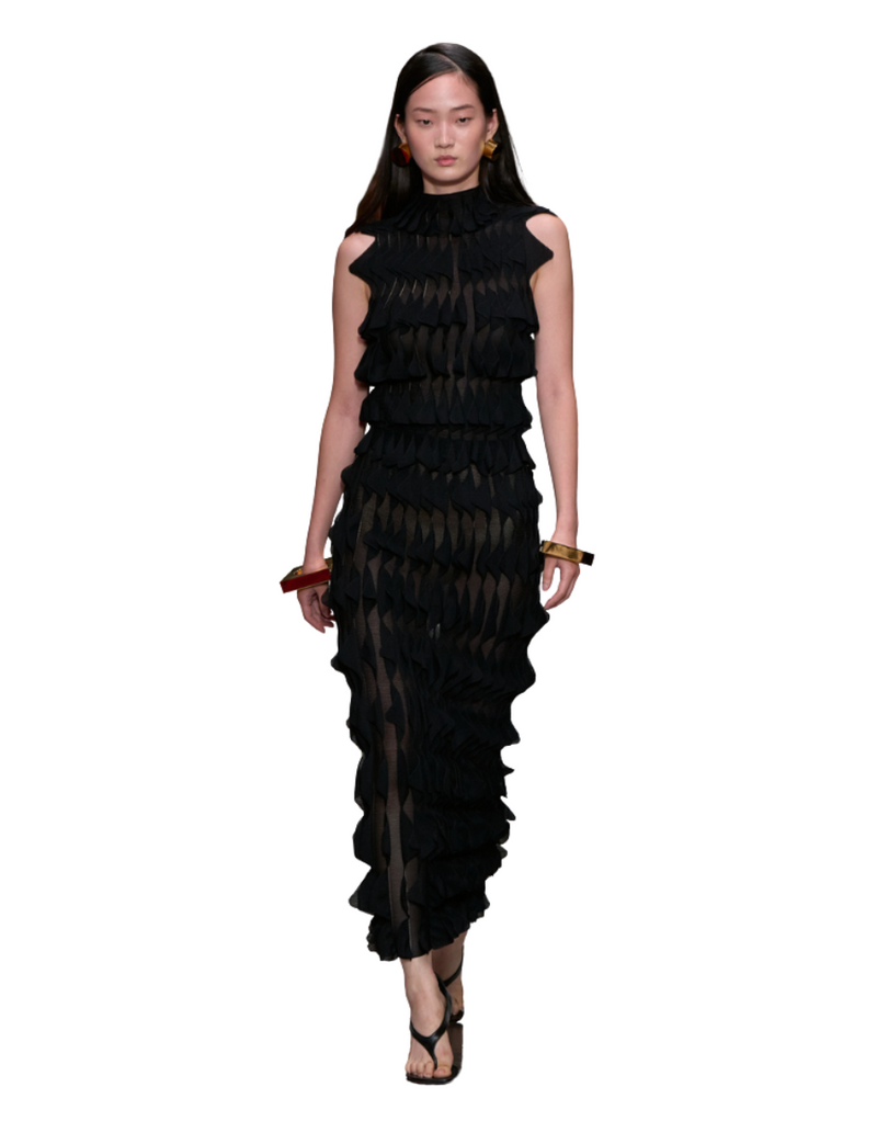 Long skirt with geometric tiers