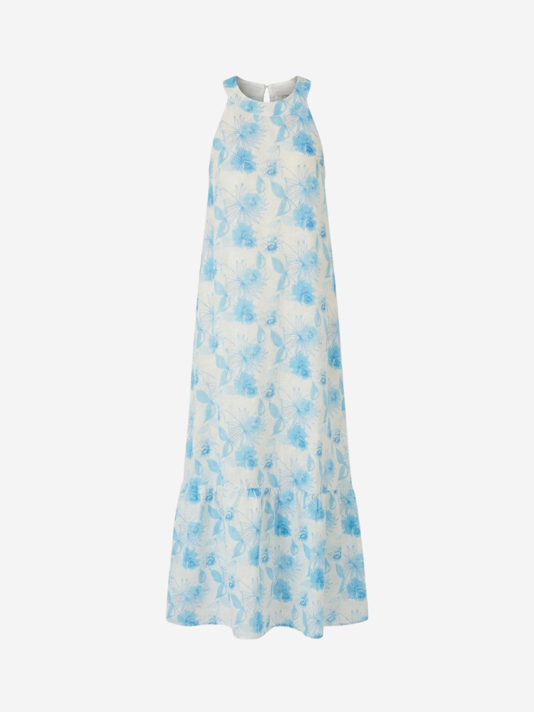 Floral Sleeveless Halter Neck Maxi Dress  MULTI BLUE/WHITE