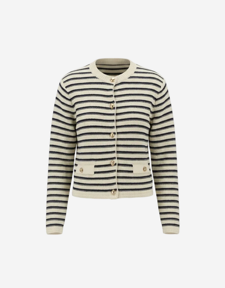 Striped cardigan with buttons on a white background