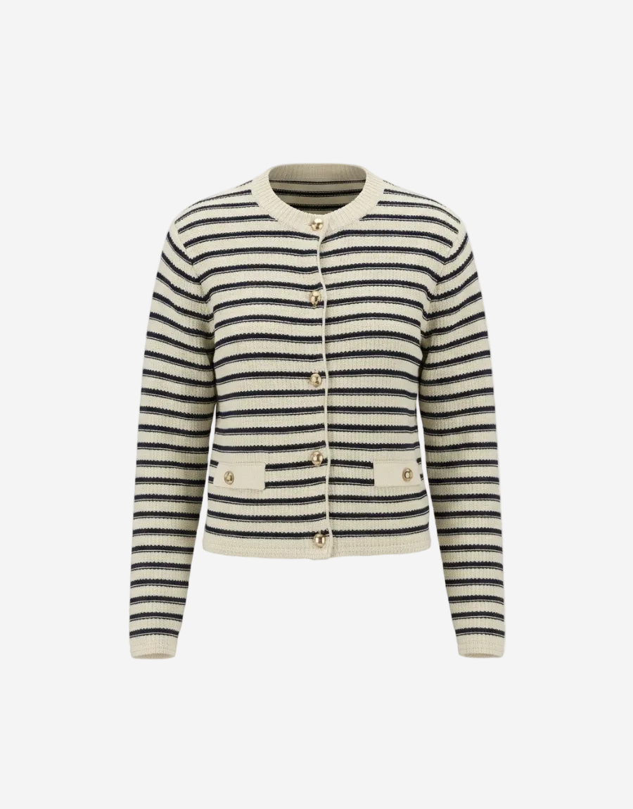 Striped cardigan with buttons on a white background