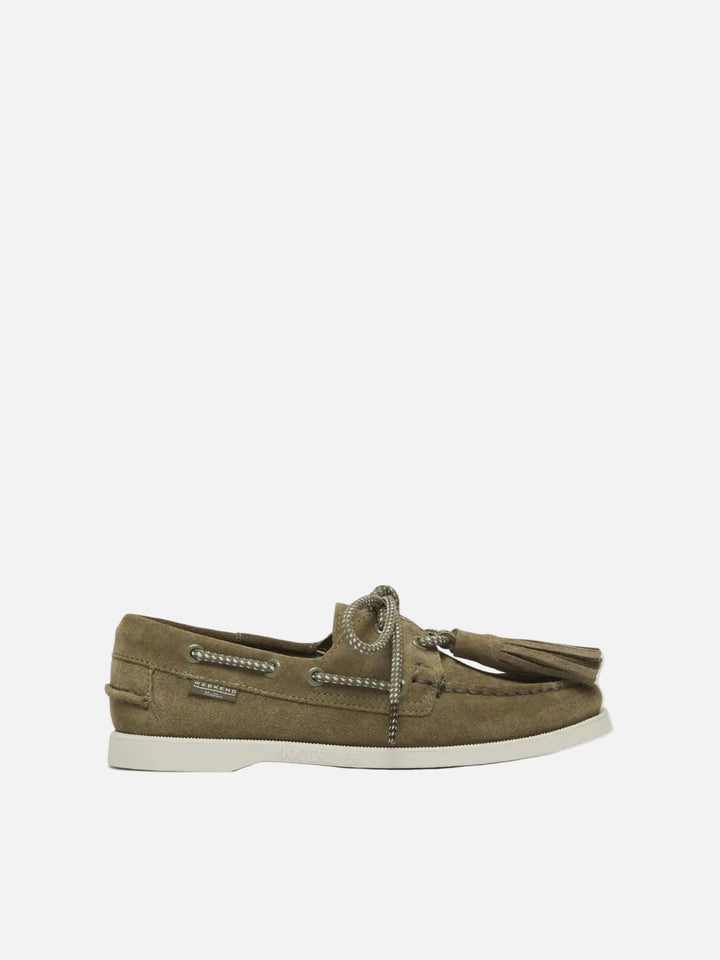 Brown boat shoe on a white background