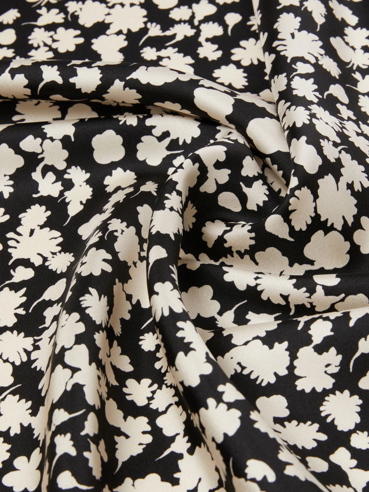 Black fabric with white floral pattern