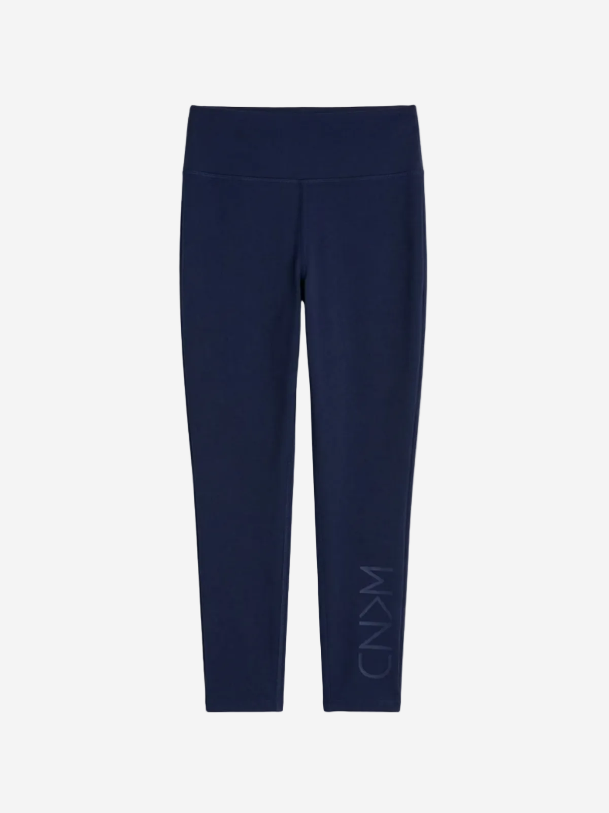 Navy leggings with a brand logo on a white background