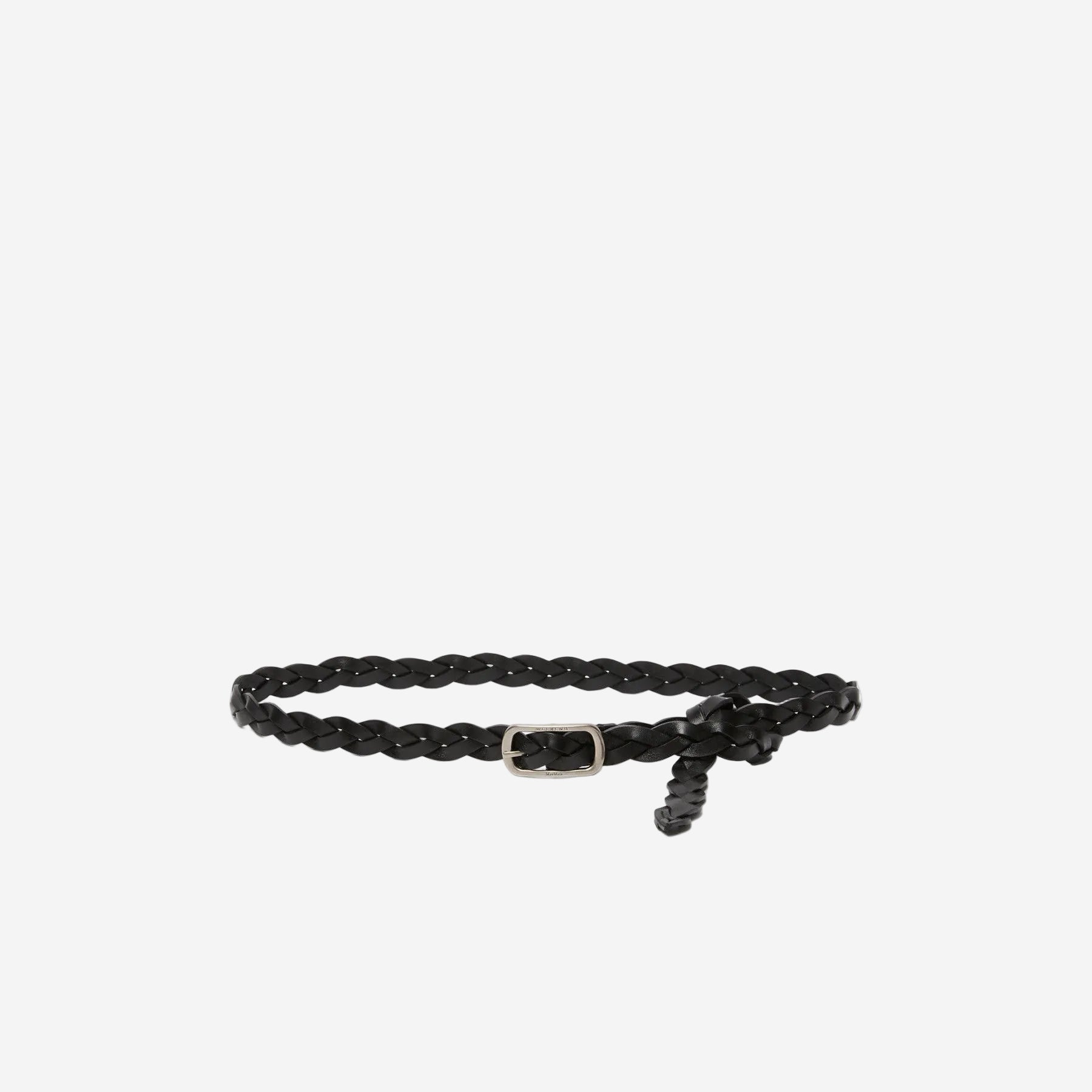 Black belt with a metal buckle on a white background